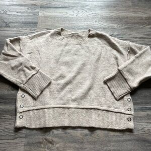 Sophie Rue Crewneck Beige Sweater with side buttons, size small